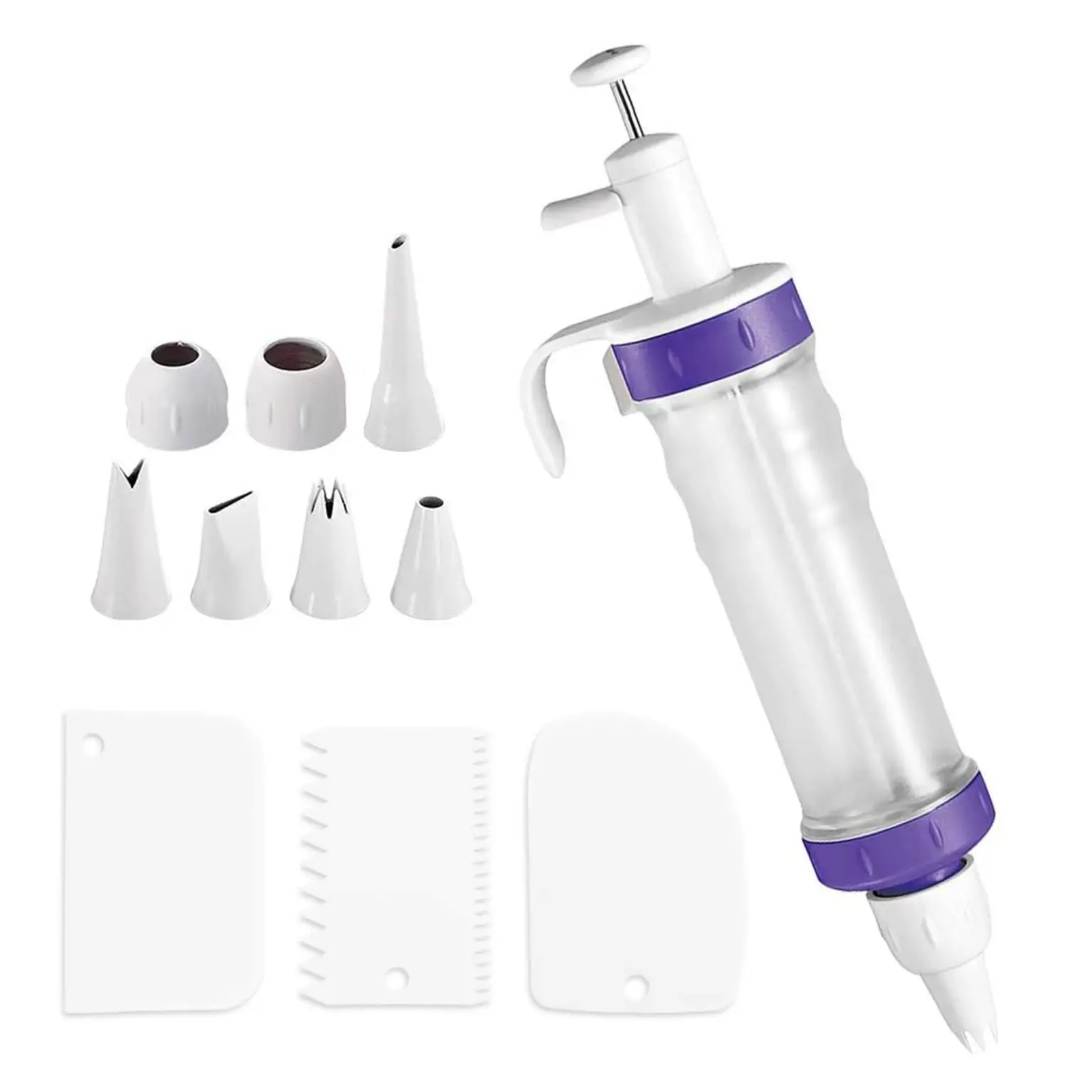 11Pcs Dessert Decorating Syringe Gun Bakeware Set - 7 Piping Tips, 3 Cream Scrapers, Icing Dispenser, Cupcake Filling Injector (4.13x2.16x11 Inch, 11-12cm Length) for Cake Cookies, Birthday, Anniversary - Home Improvement Building Supplies