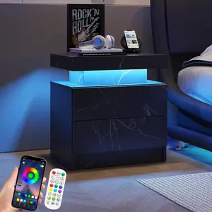 LED Nightstand with 16-Color Adjustable RGB Lights and 2 Drawers, Modern Bedside Table for Bedroom Storage