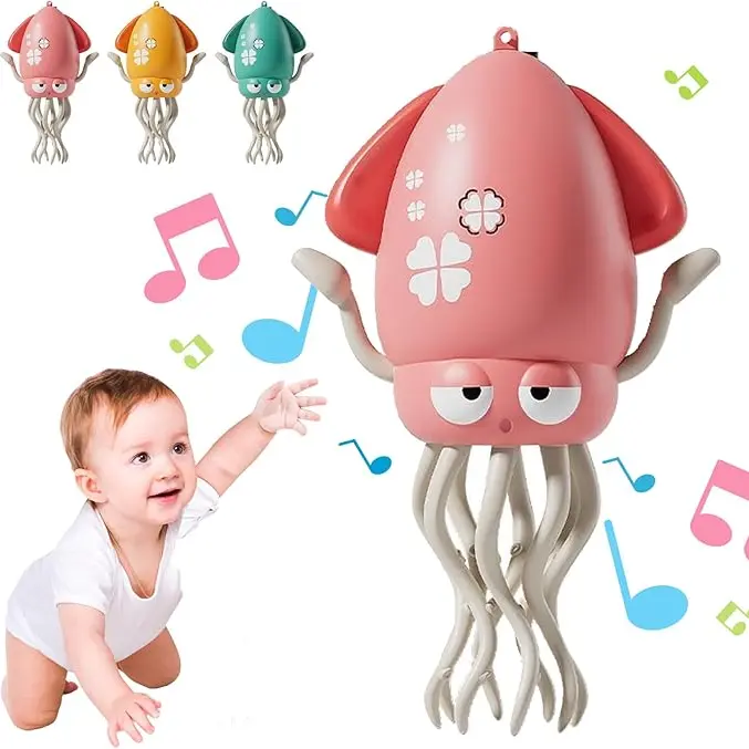 Interactive Dancing Octopus Kids Toy - LED Lights, Music, Crawling Squid Design, 3-Stage Play, ABS Support, Obstacle React, USB Recharge, Sensory Dev., Tummy Time Exploration, Unisex 2+ Toddlers & 6-8 Years Stress Relief Classic Novelty Toy
