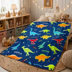 Cartoon Dinosaur Digital Print Blanket, Soft and Comfortable Design, Ideal for Living Room, Bedroom, Bathroom, Game Room, Christmas Gift
