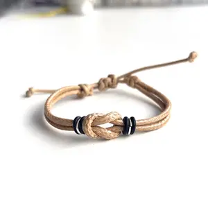 Love Knot Beige Cord Bracelet, Celtic Infinity Silver Bracelet, Friendship Bracelet, Eternity Leather Band, Boyfriend Gift