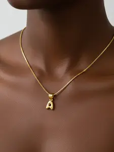 Women's Casual Letter Pendant Necklace, Mini Bubble Alphabet Charm, Stackable Jewelry, Stainless Steel Chain, All Seasons Accessory