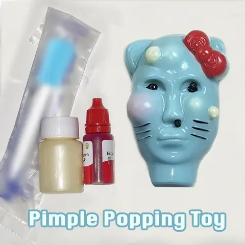 Unisex Blue Kitty Pimple Popping Water Spray Toy Set - 1 Toolkit, Crossbody Bag Included, Funny Family Prank Toy, Gross Gag Gift for Birthday, Christmas Parties