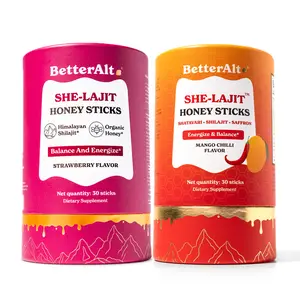 BetterAlt Balance & Boost | She-Lajit Honey Sticks | Women Multi-Mineral Supplement | Shilajit, Shatavari & Saffron | Strawberry & Mango Chilli Flavor | Hormonal Balance & Energy | 30 Honey Sticks