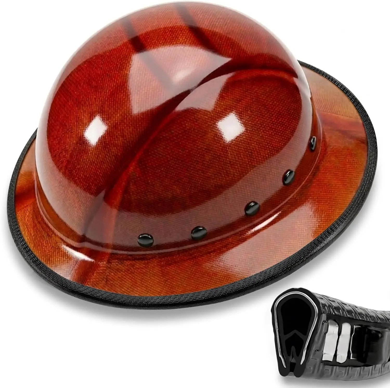 Hard Hat Brim Guard - Impact-Resistant Edge Protector with Steel Core, Full Brim Hard Hat Accessories, Clip-On for Carbon Fiber/Fiberglass Construction Helmets, 36.6in Anti-Skid Strip Black