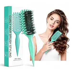 【5-in-1 Curly Hair Brush】Curl Defining Brush with Soft Boar Bristles Detangling Tangled Glides, Wide-Teeth Design Effortlessly Shaping & Defining Curls, Curling Definer for Wet & Dry Hair