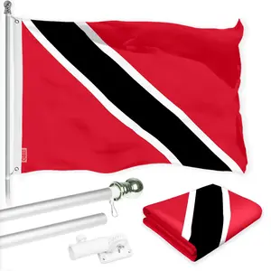G128 Combo Pack: 6 Ft Tangle Free Aluminum Spinning Flagpole (Silver) & Trinidad and Tobago Flag 3x5 Ft, LiteWeave Pro Series Printed 150D Polyester | Pole with Flag Included