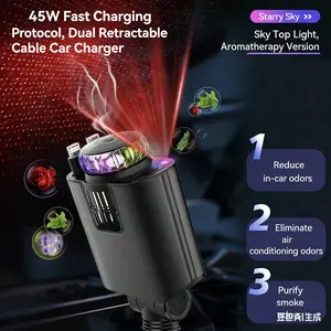 5-in-1 Car Charger & Aroma Diffuser with Roof-mounted Starlight , One Device, Endless Vibes, Switch from Day Charger to Night Galaxy, with TYPE-C, LIGHTNING, 45W Fast Charging Charger