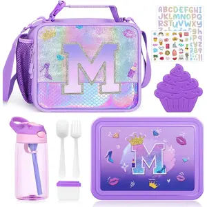 Lunch Box for Girls-Insulated Lunch Bag, Bento Box with 6 Compartment,Water Bottle,Ice Pack,Salad Container, Lunch Container for  and   to School  7-15( M)