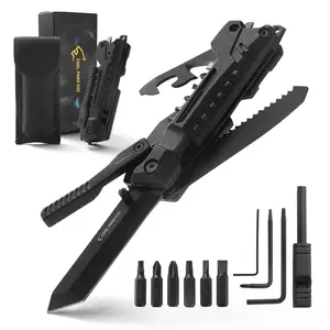 Multitool Knife，17 in 1 Multi Tool Knife,Gifts for Men,Multitool Pocket Knife with Fire Starting Sticks,Bottle Opener,Whistle,Glass Breaker，Perfect for Outdoor,Camping, Survival, Repair