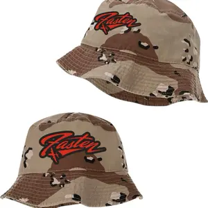 Fasten Brand Fast 10 Desert Camo Bucket Hats with Red Logo Design for Quick Use
