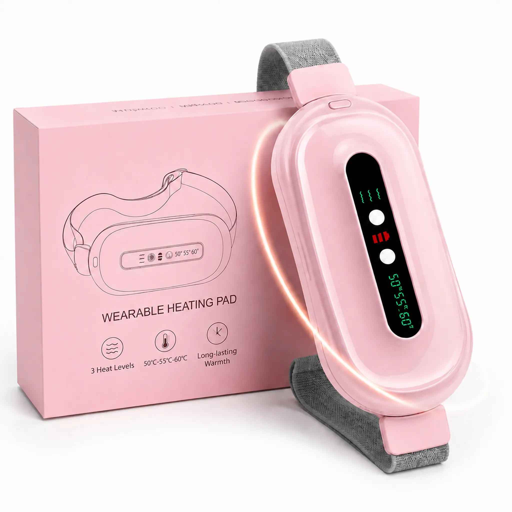 Wireless Warm Waist Belt - Pink Soft Fabric Heating Pad, Adjustable Strap Waist Wrap with Auto Shut-Off Timer, Discreet Gentle Heat for Menstrual Cramp Relief, Ideal Mother’s Day Party Gift for Women