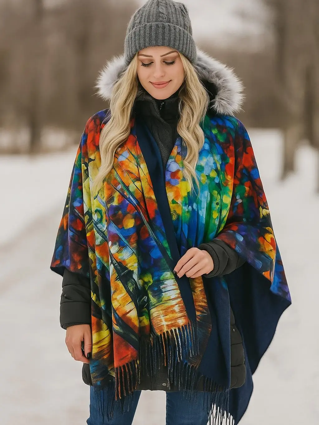 Reversible Museum Art Scarf Van Gogh & Monet Paintings Cashmere-Feel Shawl with Fringes 70x28 in Soft Touch Polyester Double-Sided Art Prints for Everyday Wear Travel Gifting