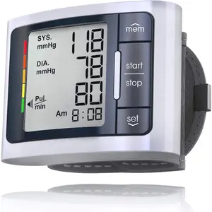 Wrist Blood Pressure Monitor for Home Use – Heart Rate Display, Large Wrist Cuff, LCD Screen, Color-Coded Indicator