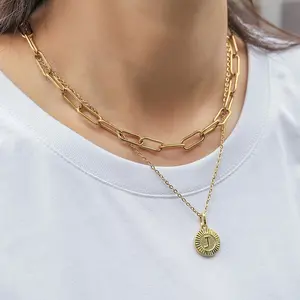 Layer Initial Pendant Necklace For Women Alphabet A-Z Letter Charm Cable Paperclip Link Chain Fashion Jewelry