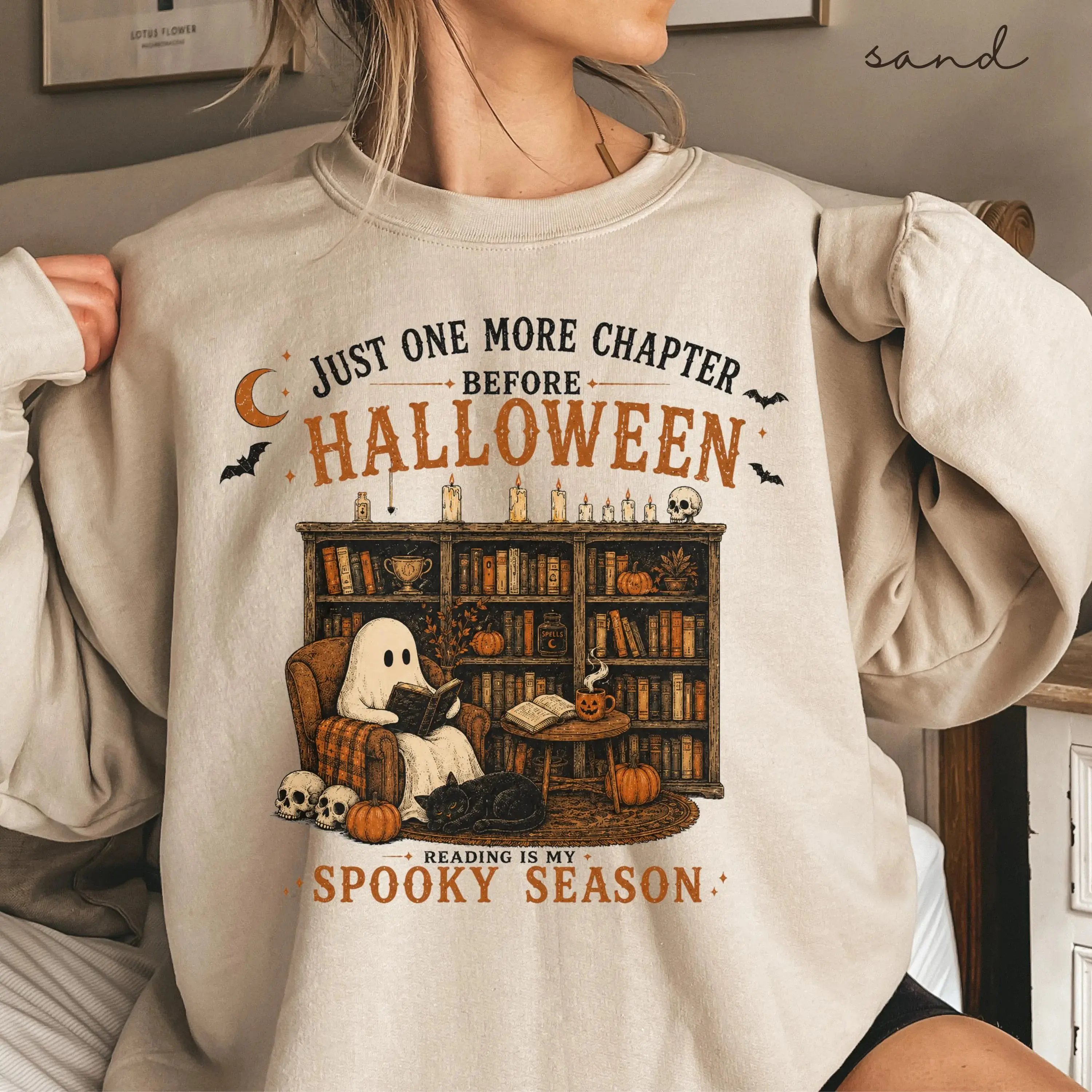 Ghost Reading Sweatshirt, Halloween Book Lover, Spooky Season Reader Tee