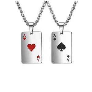 2Pcs Stainless Steel Ace of Spades Pendant Necklace Poker Card Pendant