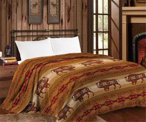 Mia Collection Thin Throw Blanket - Buffalo Design, Soft Cotton Blend with Cute Bear Pattern