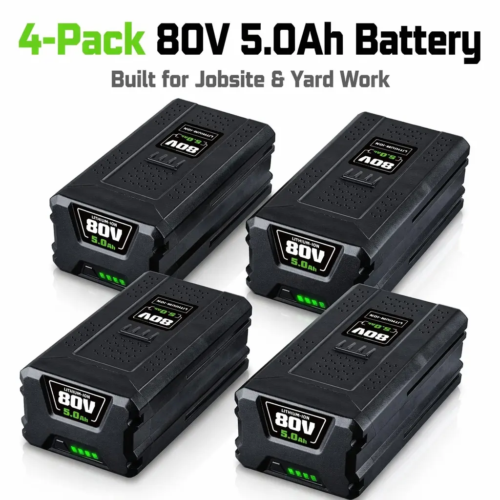 4-pack 80V MAX 5.0Ah 5000mAh Lithium Battery Replacement Compatible with Greenworks GBA80200, High Capacity Rechargeable Battery Pack, Lithium Ion Batteries, Yard Work Equipment