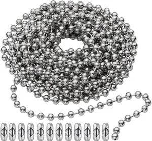 10 Feet (120 Inch) Ceiling Fan Pull Chain Extension - Nickel Plated Silver - 3mm Beaded Ball Chain with 12 Connectors - Rust Proof Solid Brass for Light Fixtures & DIY Crafts