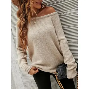 Women'S Casual Long Sleeve Autumn Sweater Round Neck Solid Color Soft Ribbed Knit Oversized Pullover Loose Sweater