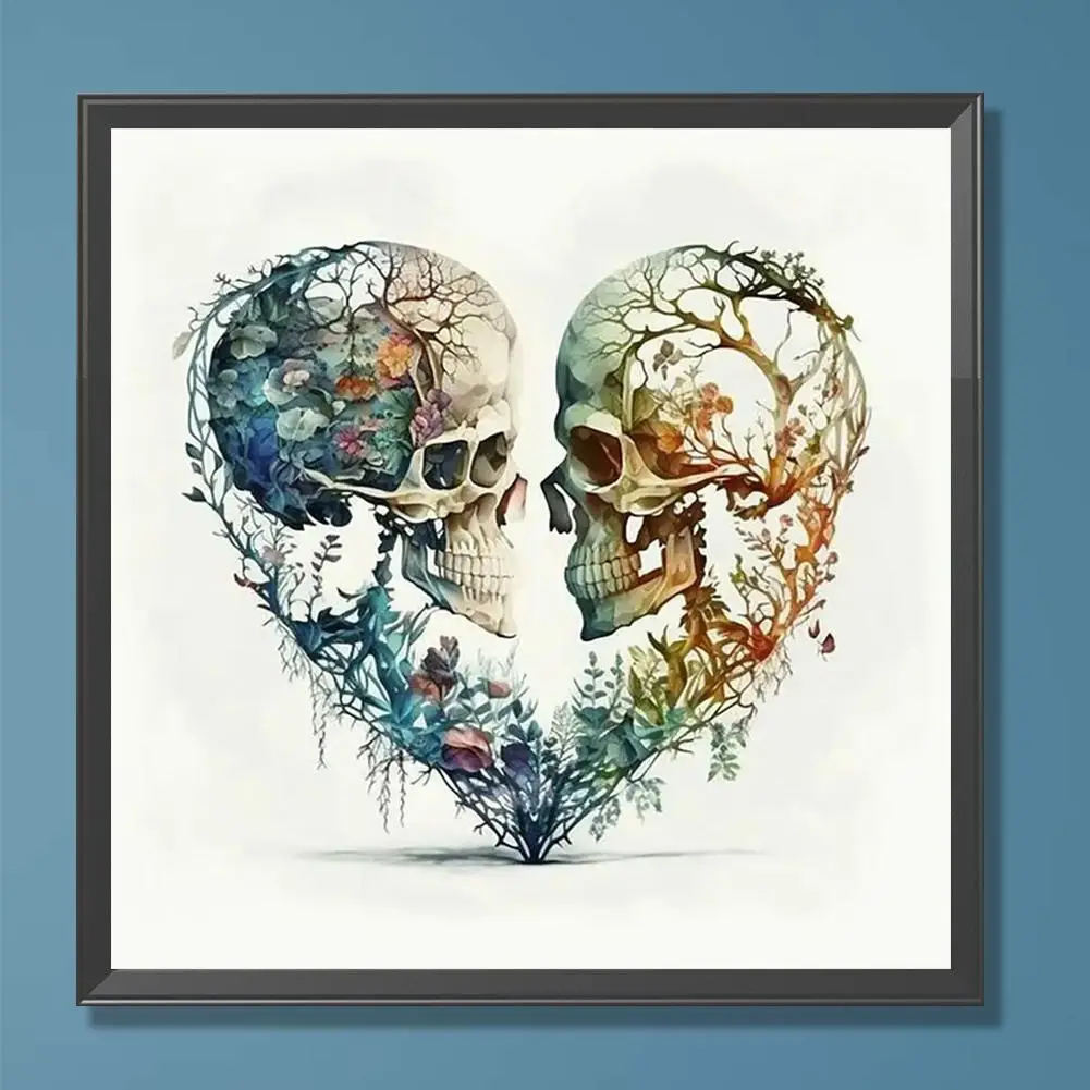 5D Diamond Art Painting Kit, Heart & Skull Pattern DIY Diamond Art Painting without Frame, 1 Count Handmade Art Crafts for Home Decor