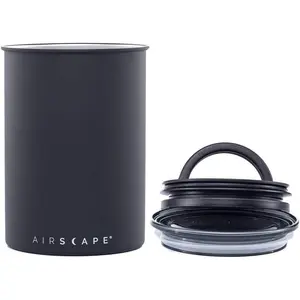 Airscape stainless steel coffee canister food storage container patented inner plunger lid removes excess oxygen dont buy airtight buy airless medium matte black