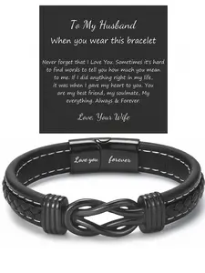 1PC Christmas Gifts for Husband from Wife, Birthday Gifts for Husband, Leather Bracelets for Husband, Knotted Bracelets Jewelry for Husband with Gift Card, Stocking Stuff for Husband, Trendy Jewelry, Fashionable Bracelet, Leather Braided Bracelet