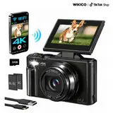 WIKICO High Definition Point & Shoot Digital Camera - 4K, 64MP, 3-Inch 180° Flip Screen, 18X Digital Zoom, 32GB Micro SD Card, 2 Batteries, Speaker, Lanyard, MP4 Video, Camera for Vlogging, Gifts Adults, Christmas Gift for BF,techvibes