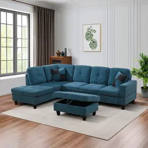 Premium Soft Blue Flannel 3-Piece Couch Set, Skin-Friendly Stain-Resistant Durable Modern Living Room Lounge Furniture