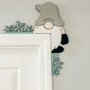 Interchangeable Wooden Gnome Door Corner Decor with Seasonal Accents for Home Decoration Hanging Set