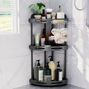 Corner Shower Caddy Standing - 3 Tier Acrylic Shower Organizer with Soap Holder, Aluminium Corner Shelf Standing for Bathroom