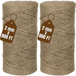 Jute Twine 2mm 1600   Jute Twine String for Crafting, Gardening,  Wrapping, Macrame, DIY Decor (2Rolls, 800Feet/Roll)