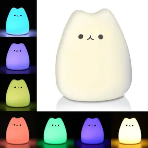 Cat Lamp Cute Kitty Night Light Touch Control Rechargeable Silicone Kawaii Nursery Nightlight Lamp for Kids Boys Girls Teens Christmas Gifts Multicolor LED Portable Beside Light