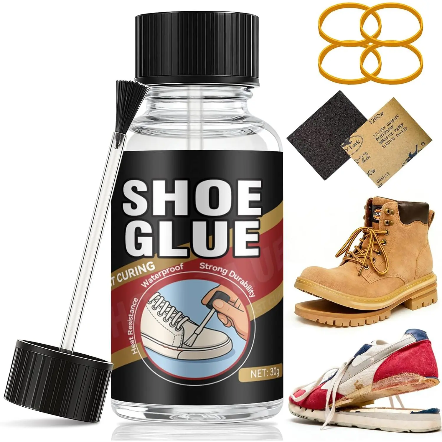 Shoe Glue, Shoe Glue Sole Repair Kit, Professional Shoe Sole Glue for Shoe and Sole Repair, Shoe Repair Glue for Boots, Sneakers, Heels, Hiking Shoes, Leather, Sneakers,  Clear Flexible