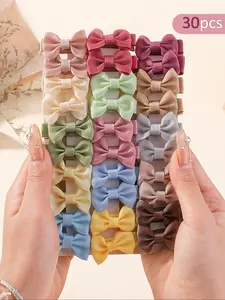 30 Colorful Random Bow Fabric Hair Clips, Cute Girls' Hair Accessories Set for Daily Use, Adorable Kids' Hair Decorations