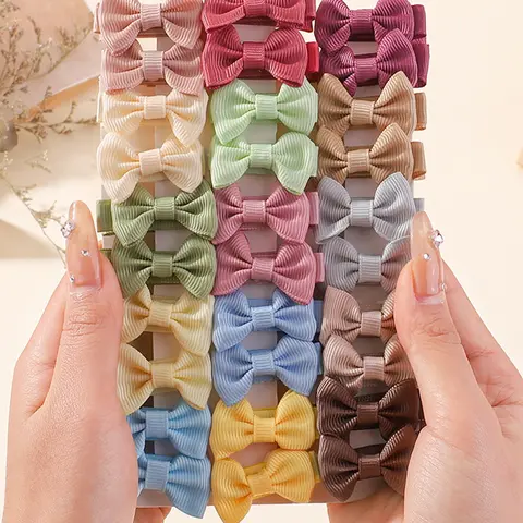 30 Colorful Random Bow Fabric Hair Clips, Cute Girls' for Daily Use, Adorable Kids' Hair Decorations, Toddler Hair Bows