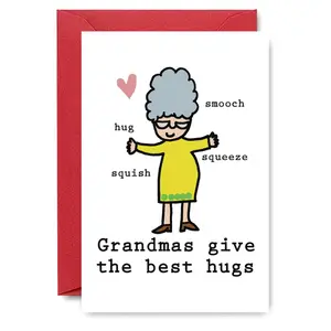 Cute Grandma Hug Theme Greeting Card, 1 Count Cartoon Grandma Hug Design Greeting Card with Envelope, Birthday Gift for Grandma, Party Supplies