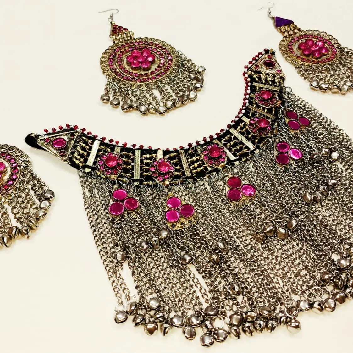 long chain Afghani tribal jewelry set
