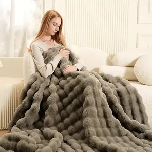 Washable Imitation Luxury Plush Rabbit Faux Fur Throw Blanket 60x80in Super Comfort Oversized Warm Thick Bubble Fluffy Blanket Soft Cozy for Couch Chair Bed Sofa Living Room No Linting Warm for Office Naps