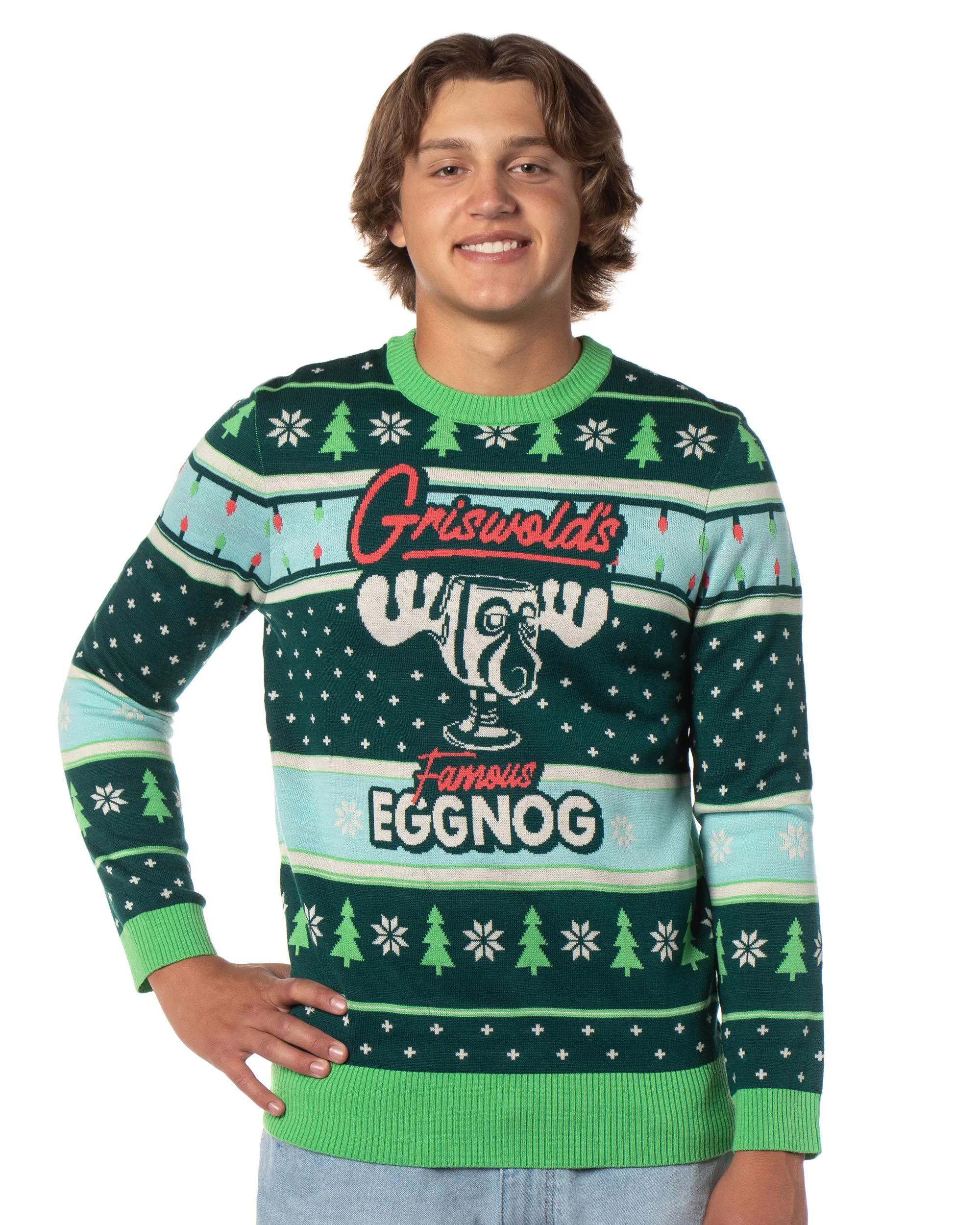 National Lampoon's Christmas Vacation Men's Marty Moose Eggnog Glass Cup Adult Funny Ugly Sweater for Christmas