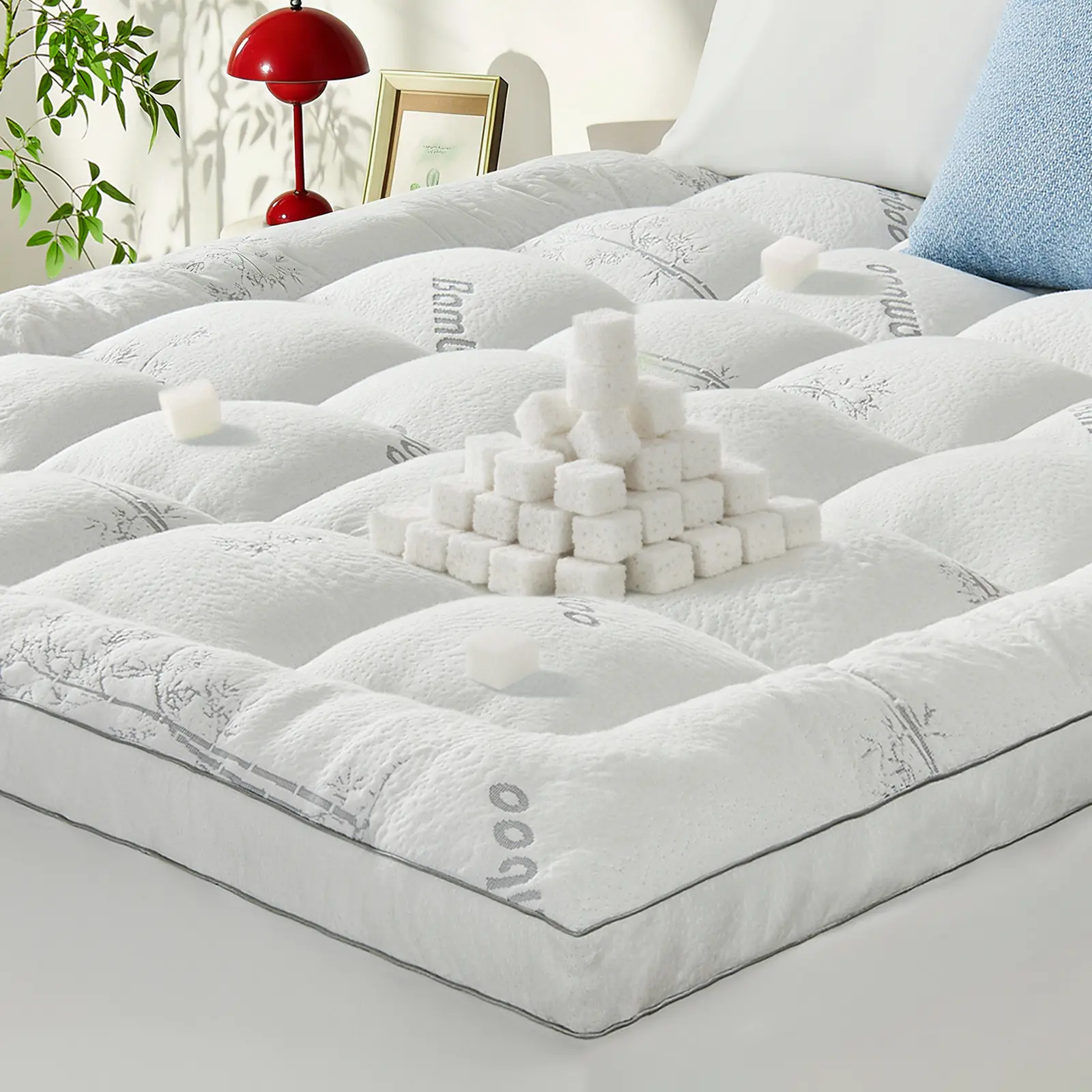 【Flash Sale】KRIMANO Memory Foam Mattress Topper - Viscose Made from Bamboo Pillow Top Thick Queen Size Mattress Pad for Back Pain, Ultra Soft & Cooling for Hot Sleepers, 6-18'' Deep Pocket bedroom