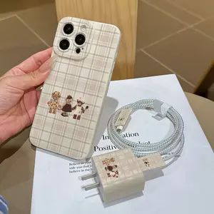 6 Piece Set Antique Bear Phone Case, Charger Head Cover, Cable Protector, Storage Rope, Data Line Protection, Fits iPhone 6-17 Pro Max