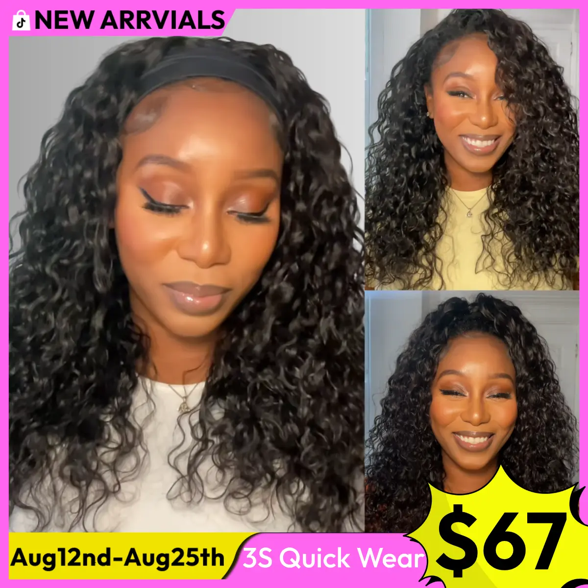 [Pre-Zipped]UNice Detachable Headband Water Wave Wig 2-In-1 Switch Half Wig 3S Quick Wear Cooling Breathable Headband Wig with Drawstring and Velcro Summer Wig SummerArrvials