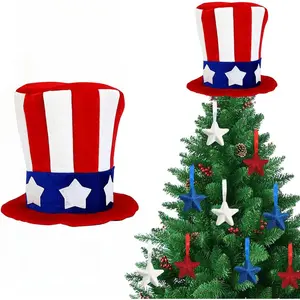 Patriotic Uncle Sam Hat Christmas Tree Topper, Red White Blue Christmas Tree Decoration, 4th of July Holiday Decor Independence Day Memorial Day Party Supplies (Red)