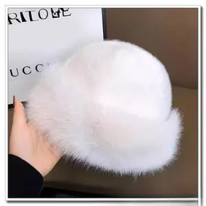 Winter Faux Fur Bucket Hat for Women Riding Warm Caps.Fluffy Fur Outdoor Hats Winter Adult Fuzzy Hats plush ball