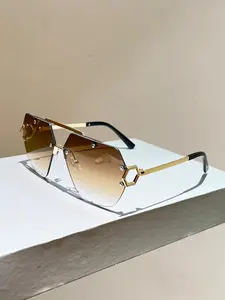 New Men's Frameless Polygonal Fashion Modern Sunglasses, Trendy Metal Temple Design, High-End Style Eyewear