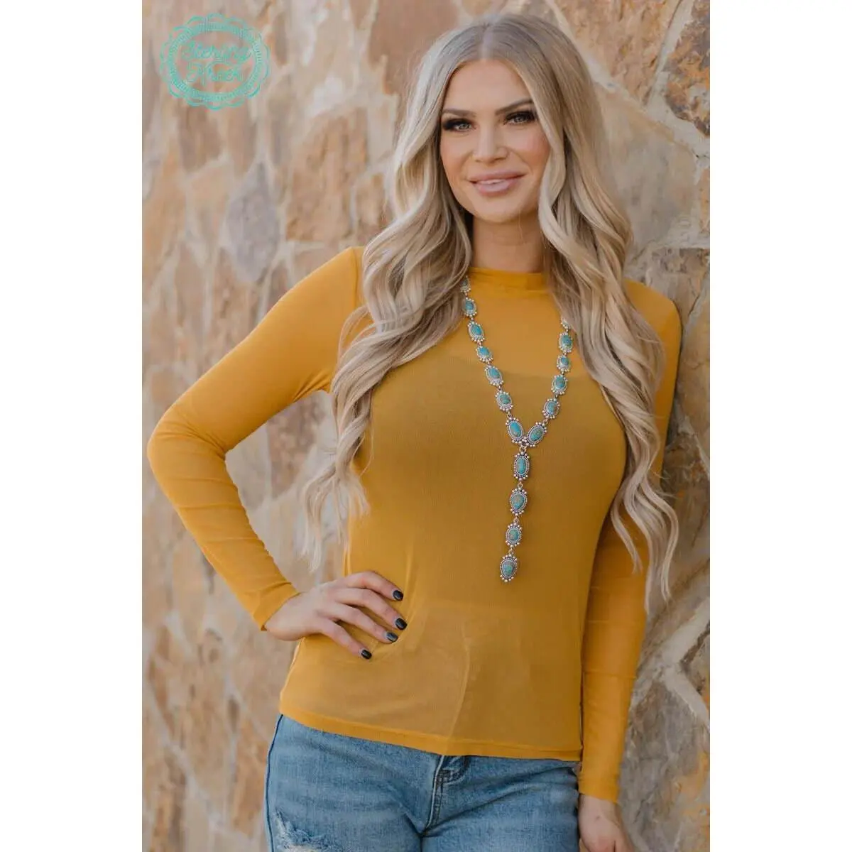 Women's Casual Solid Mesh Top, Long Sleeve Sheer Polyester Spandex Pullover Shirt in Mustard Yellow, Shirts, Synthetic, Meshed Out Mustard, Unique Touch To Any Outfit, Plain, Longsleeves, Polyester Blend, Mesh Texture, All Sales Final