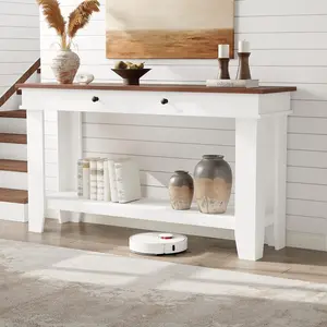 54" Farmhouse Wooden Console Table with 2 Drawers & Open Shelf - Versatile Sofa Table Behind Couch for Hallway
