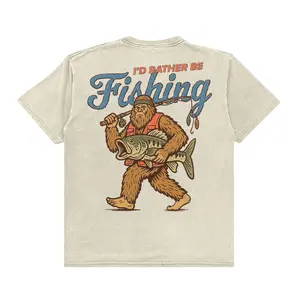 Retro Sasquatch T-Shirt, Funny Bigfoot Fishing Shirt for Men, I'd Rather Be Fishing Tee, Gift for Fisherman- Vintage Graphic Tee -  Unisex S-3XL - Menswear & Womenswear - Streetwear Tops - Casual Cotton Crewneck Shortsleeve Tshirt